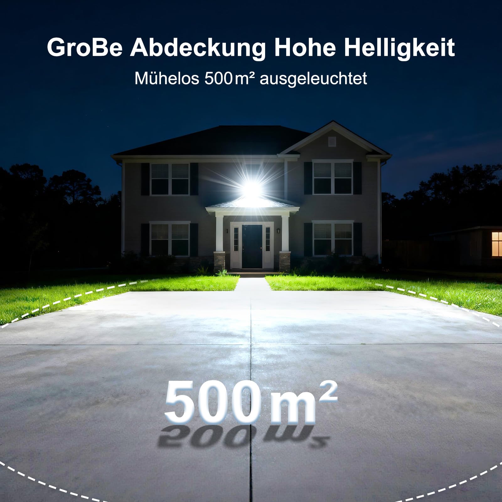 Reflektor zewnętrzny LED, 28000 lm, 200 W, 6500 K, zimna biel, IP67, wodoszczelny reflektor zewnętrzny z ochroną przed przepięciem 10 kV, do ogrodu, na parking, oświetlenie zewnętrzne