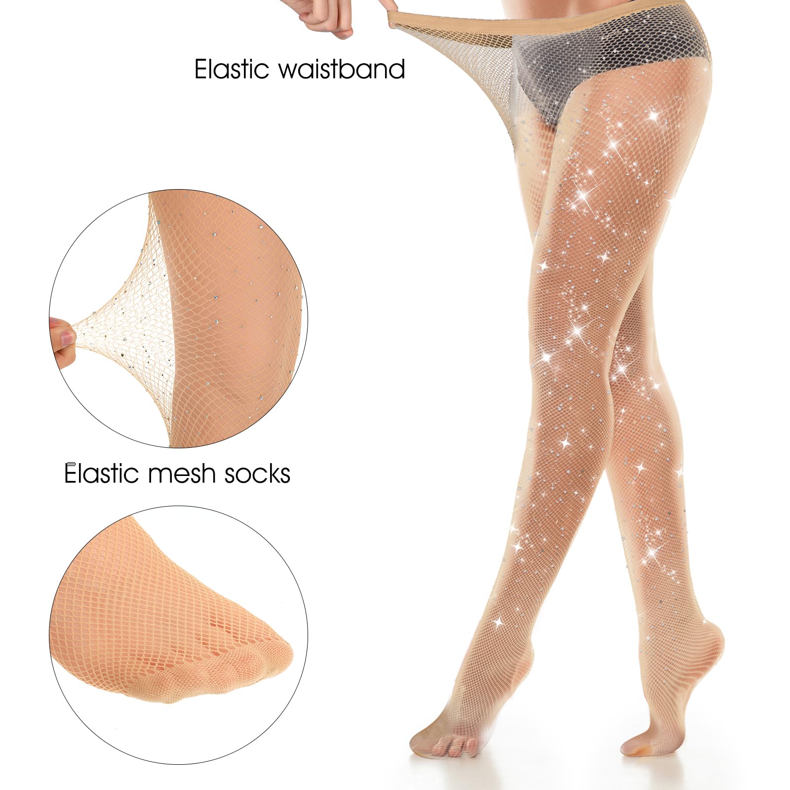 ElevateTech Medias de Red para Mujer, Collants de Cintura Alta de Red en Tono Brillante Color Piel para Baile, Carnaval, Fiesta, Banquete, Espectáculos, Regalos