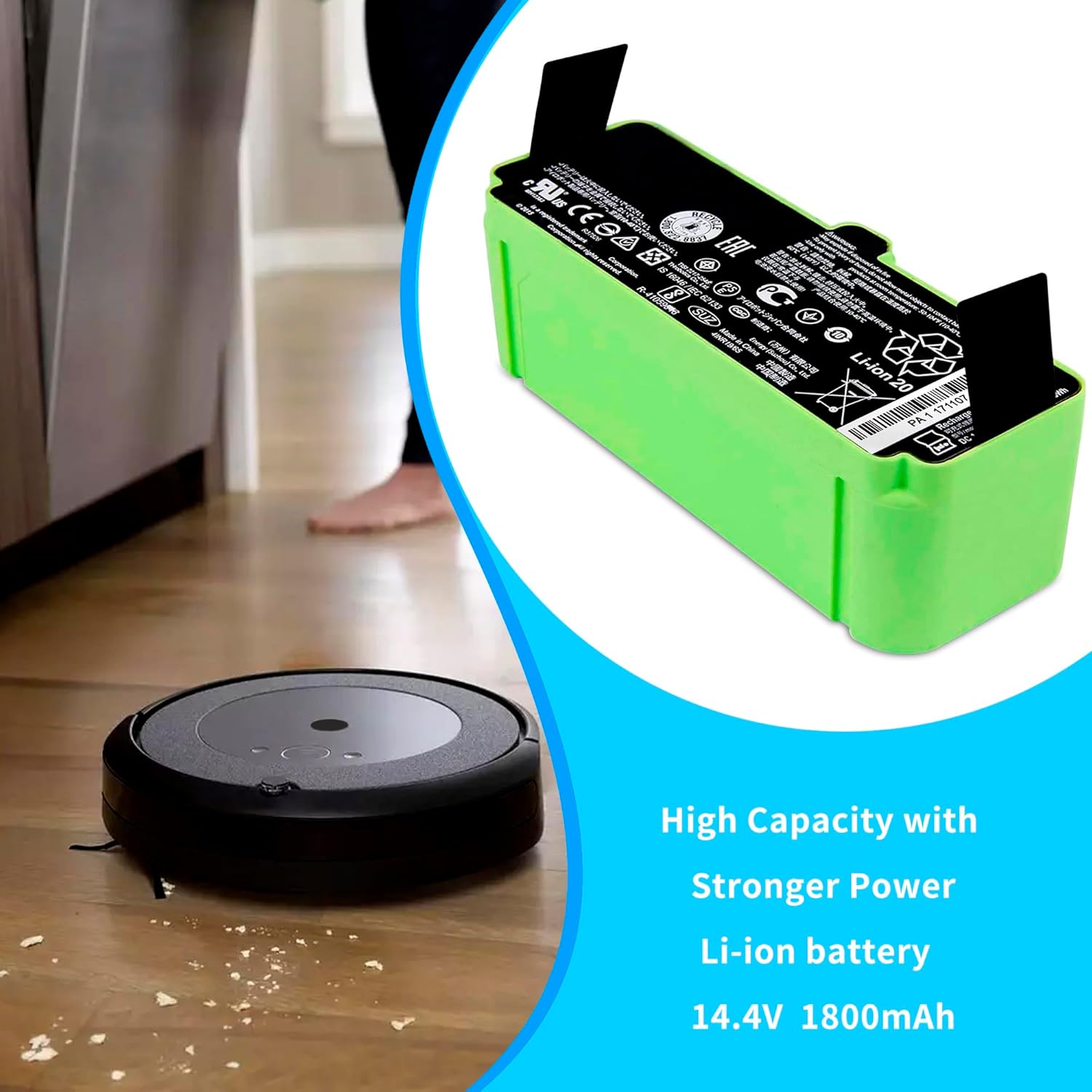 DGFTB for iRobot Replacement Parts Roomba 1800LI Lithium Ion Battery Compatible with Roomba 960/895/890/860/695/680/690/675/640/614 4376392 Series 4INR 19/65 14.4V 1800mAh/26Wh (1800mah)