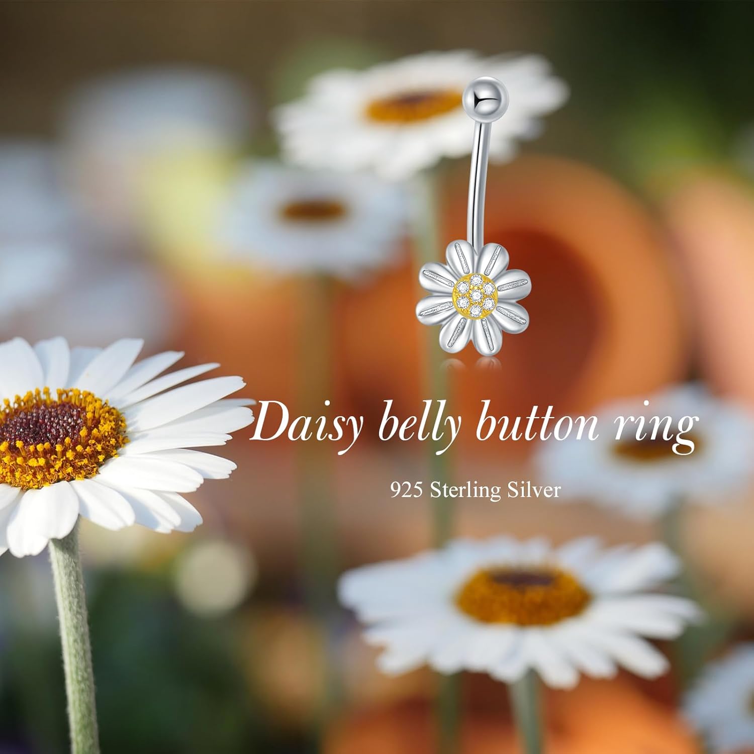 Daisy Belly Button Ring Sterling Silver Daisy Flower Belly Ring 14G Daisy Navel Jewelry Gifts for Women - Image 6