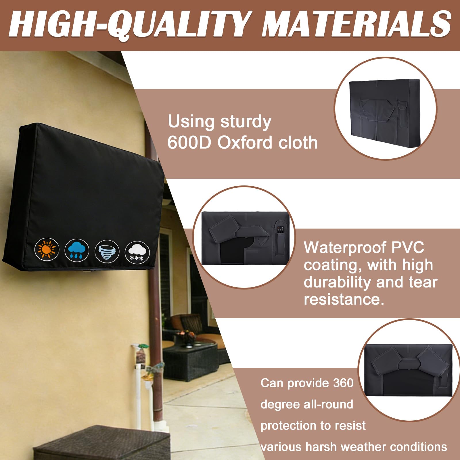 Housse de Protection pour TV Extérieur 600D Oxford PVC Heavy Duty 40-42 Pouces Étanche Anti-Poussière