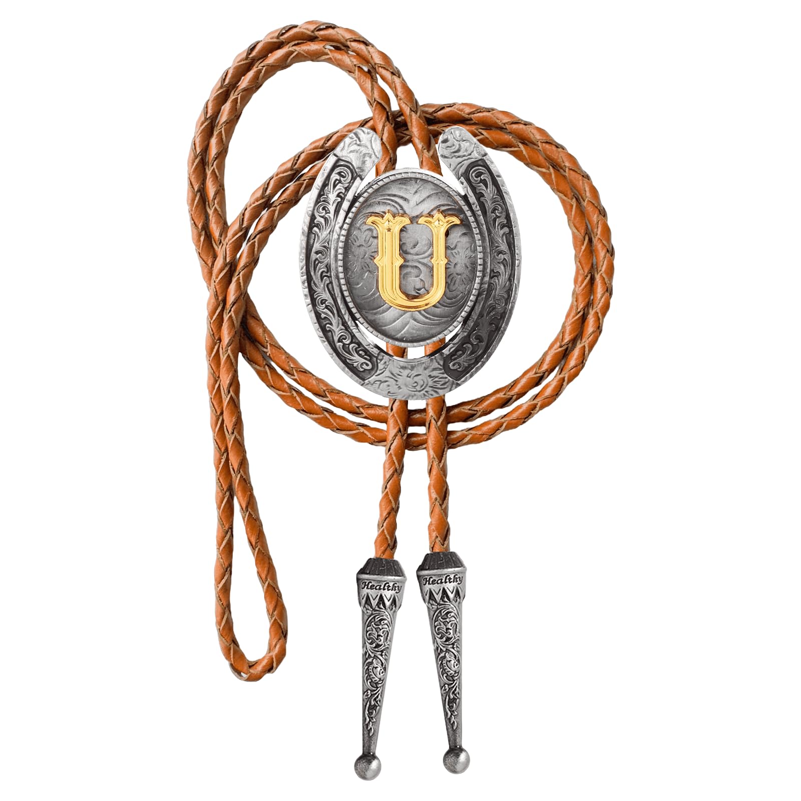 Western Cowboy Vintage Rodeo A-Z Initial Letter Bolo Tie for Men