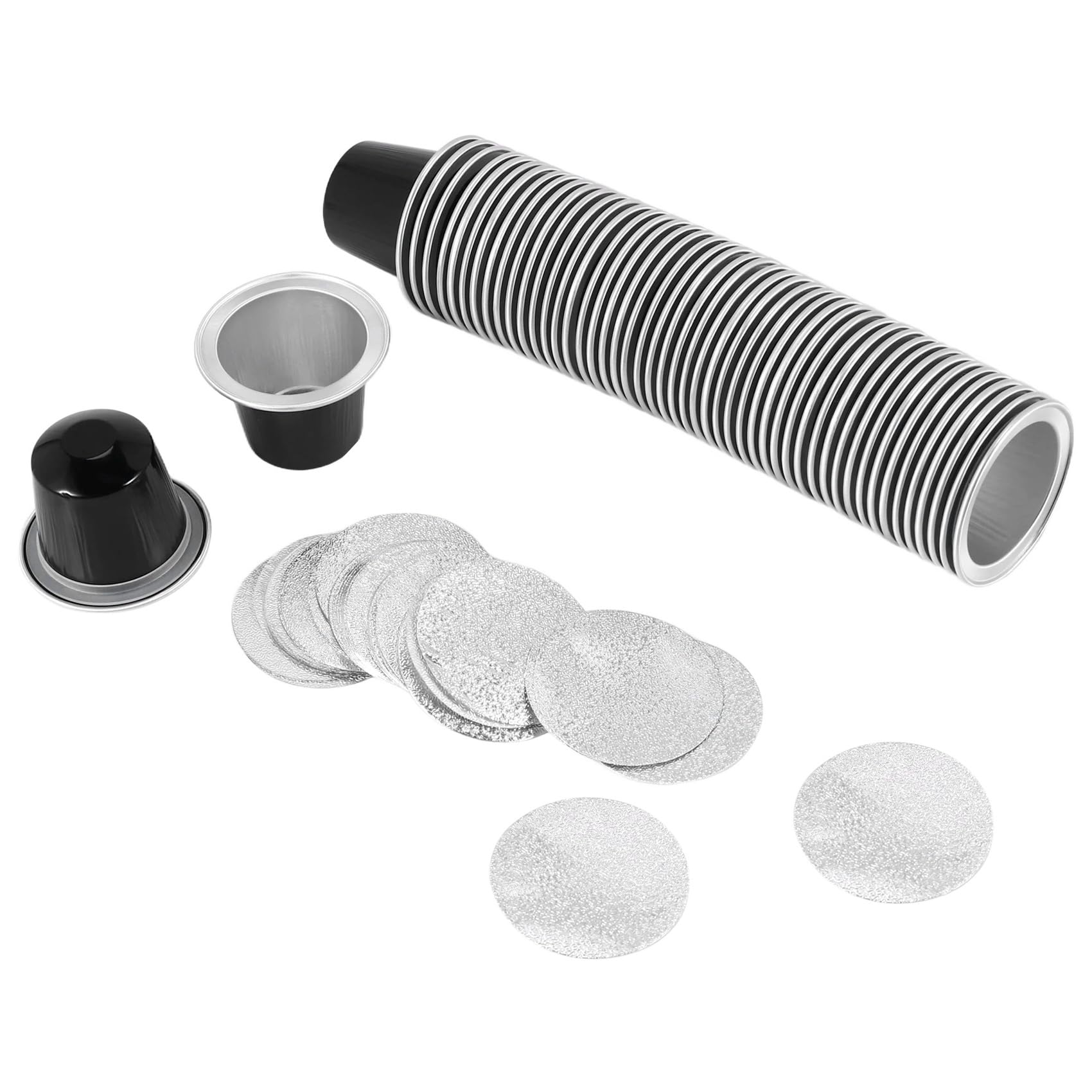 qimoi 50Sets Refillable Coffee Capsules Cup Disposable Coffee Capsules Packaging Cafe Supplies for Black