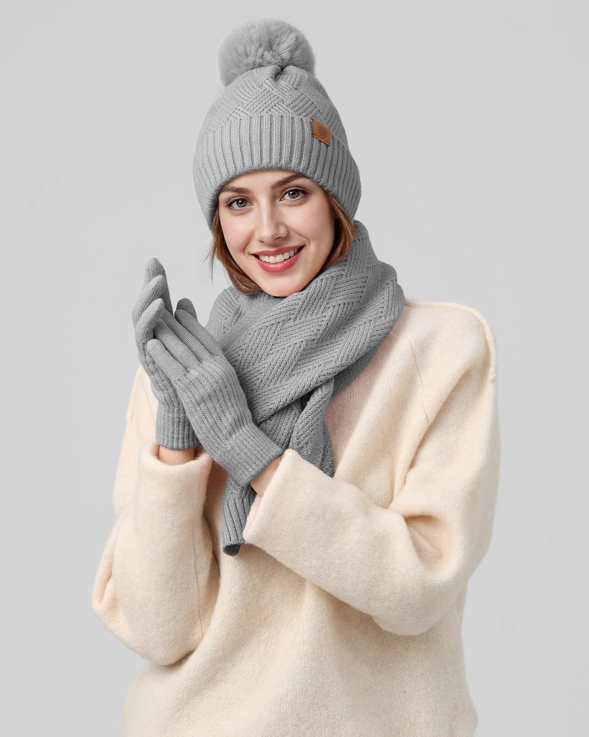 Hat Gloves Scarf Set Women - 3-Piece Scarf and Gloves Set for Women with Touchscreen Winter Glove, Scarves for Men - Image 6