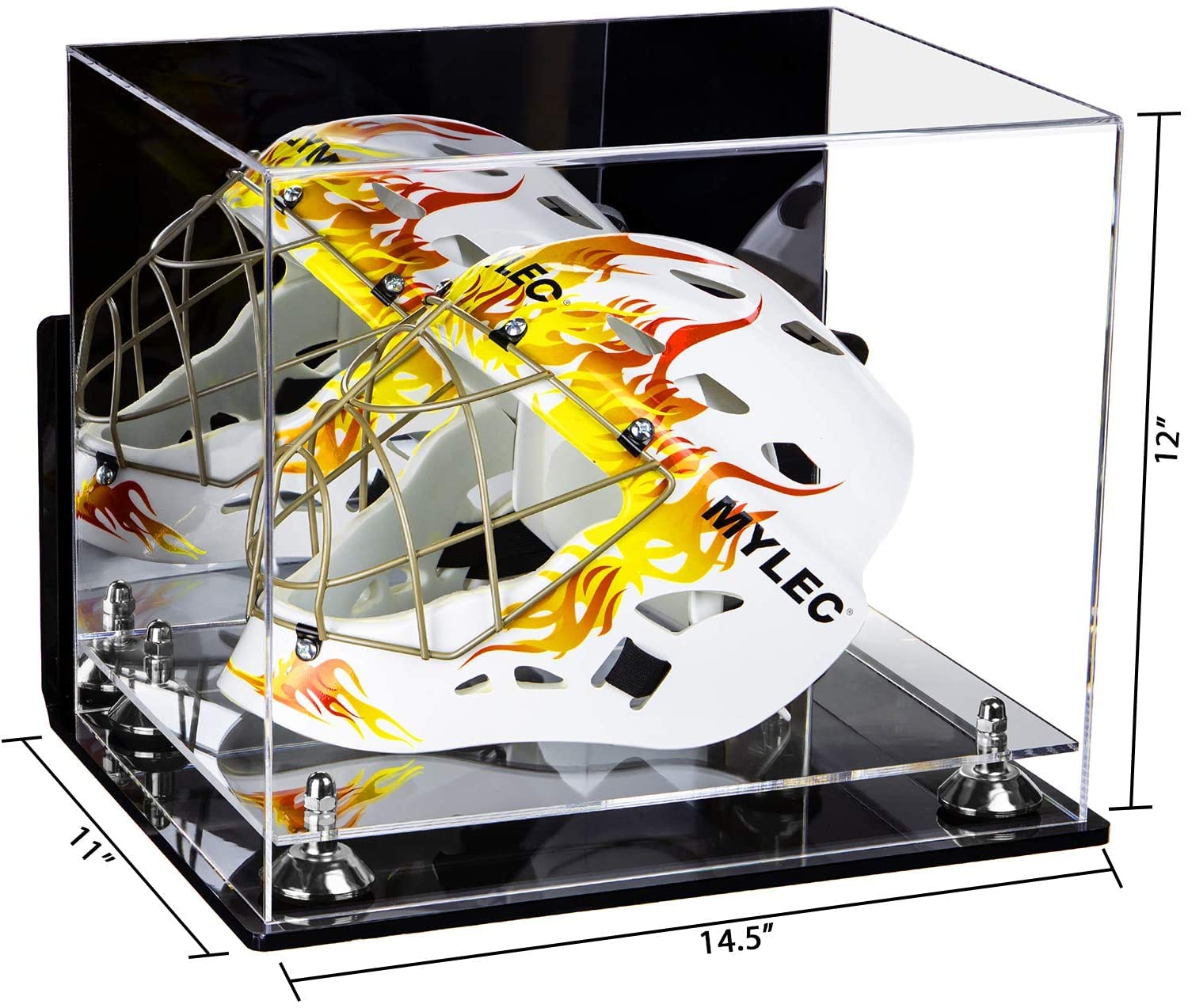 Better Display Cases Versatile Clear Acrylic Display Case - Large Rectangle Box with Mirror Case, Silver Risers, Wall Mount and Clear Base 14.5