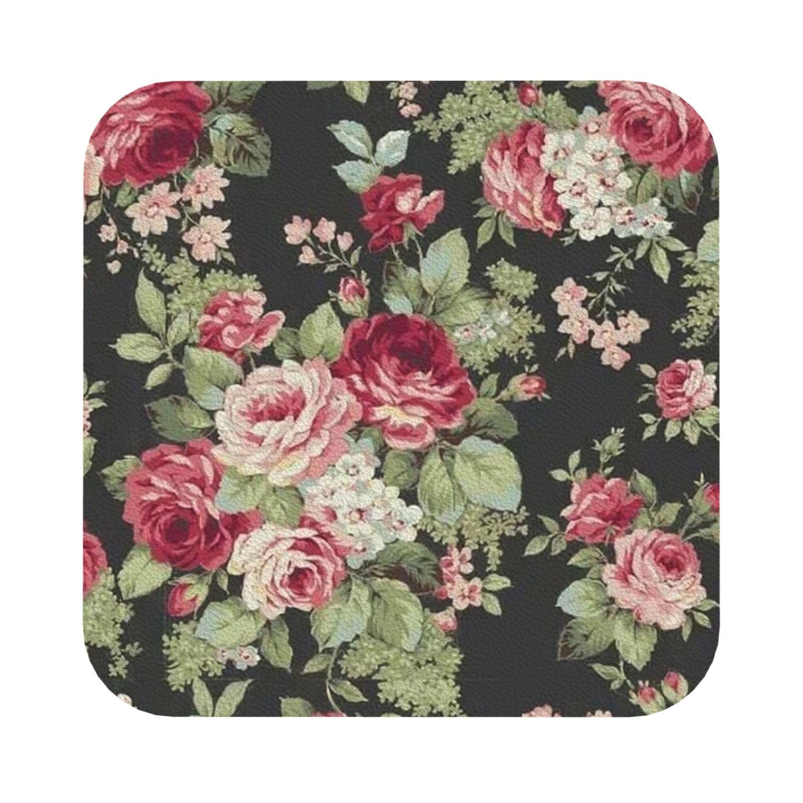 Safflower leaf PU Leather Coasters Set of 6 Square Drink Coasters