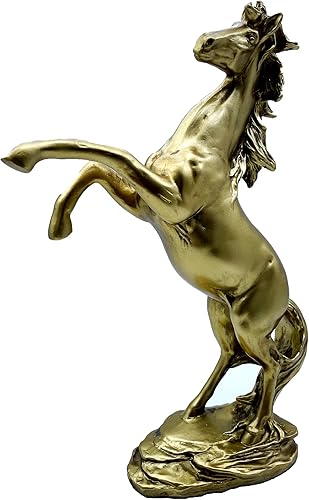 Miniatura 8 de FUNSXBUG Figuras de estatua de caballo de oro, escultura de caballo de lucha de resina, decoración de oficina en el hogar, adornos de decoración de