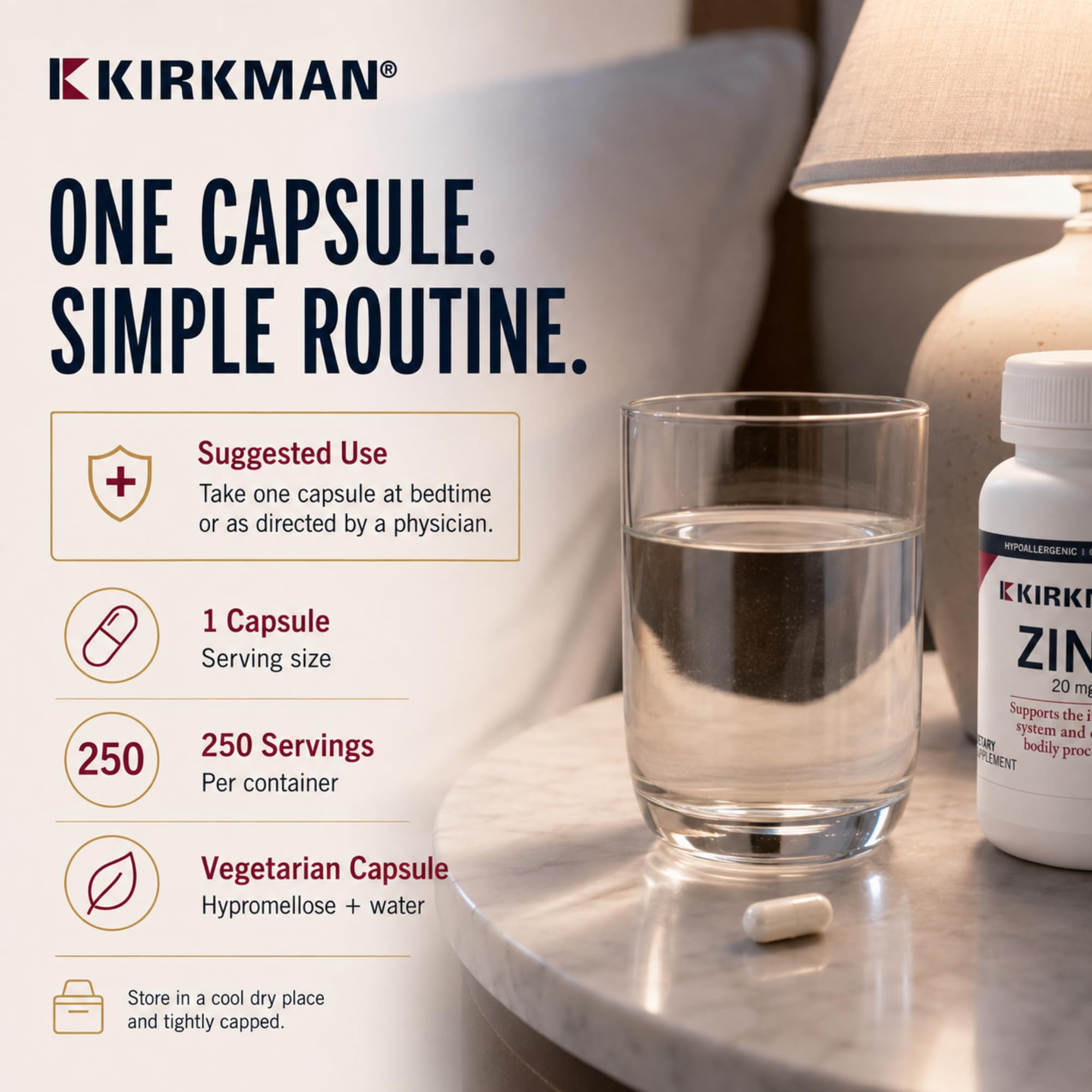 Kirkman Zinc 20 mg Hypoallergenic Mineral Supplement, 250 Veg Capsules — Amazon image 6
