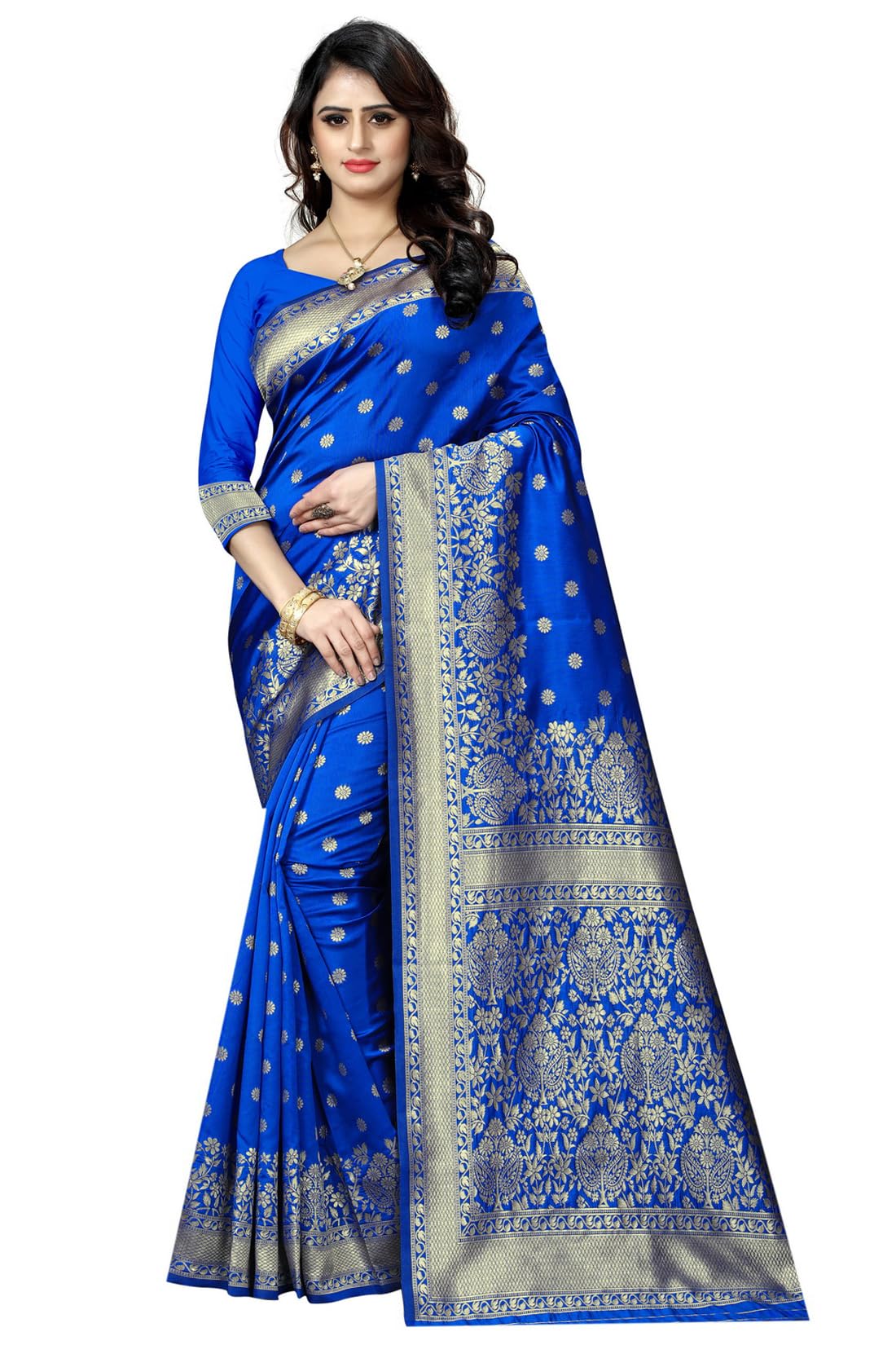 SugathariWomen's Banarasi Saree Pure Kanjivaram Silk Saree Soft new ladies 2023 Design Wear Pattu Sarees Latest Cotton Party Sari collections With Blouse Piece for Wedding sadi (SAM PARI-100)