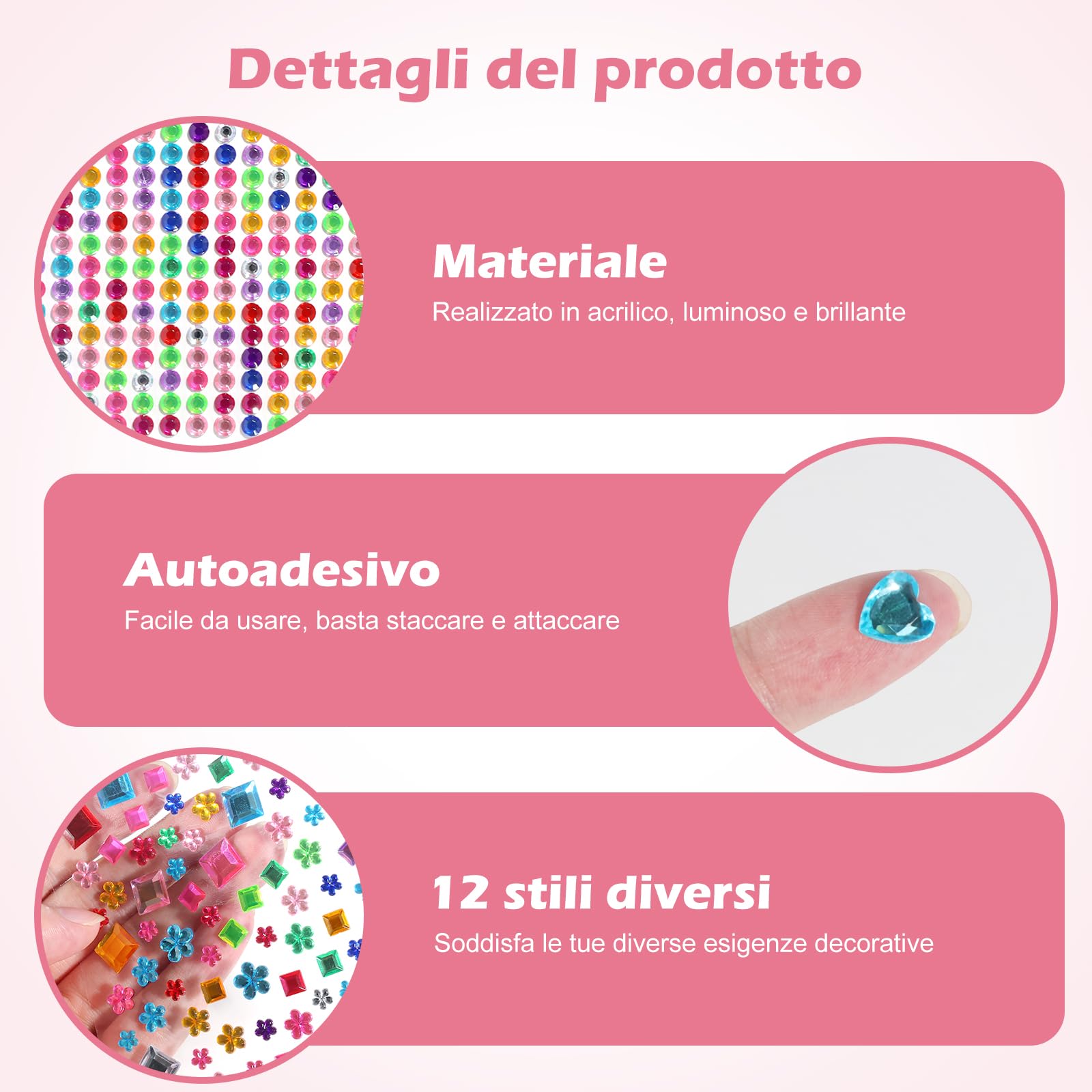 2400pcs Adesivi Strass Colori,10 Fogli Strass Autoadesivi Gemme di Cristallo Bambini Glitter Autoadesivo Diamante per DIY Artigianato