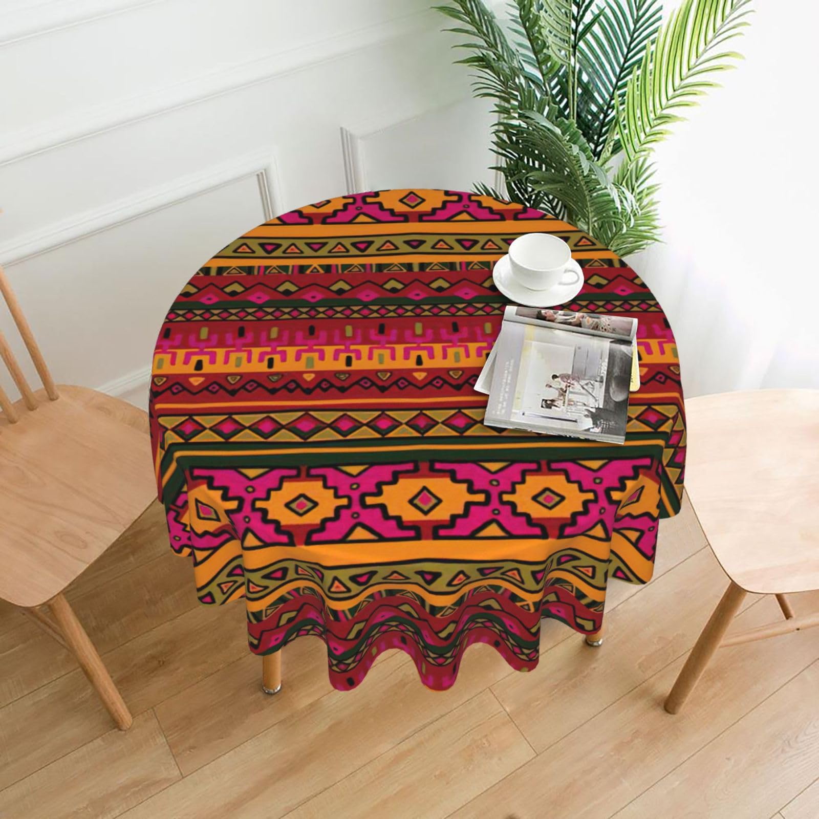 OKFSTY Mexican Folk Art Boho Print Round Tablecloth 60in for Wedding Elegant Polyester Cover for Party Reception Festive Dinner