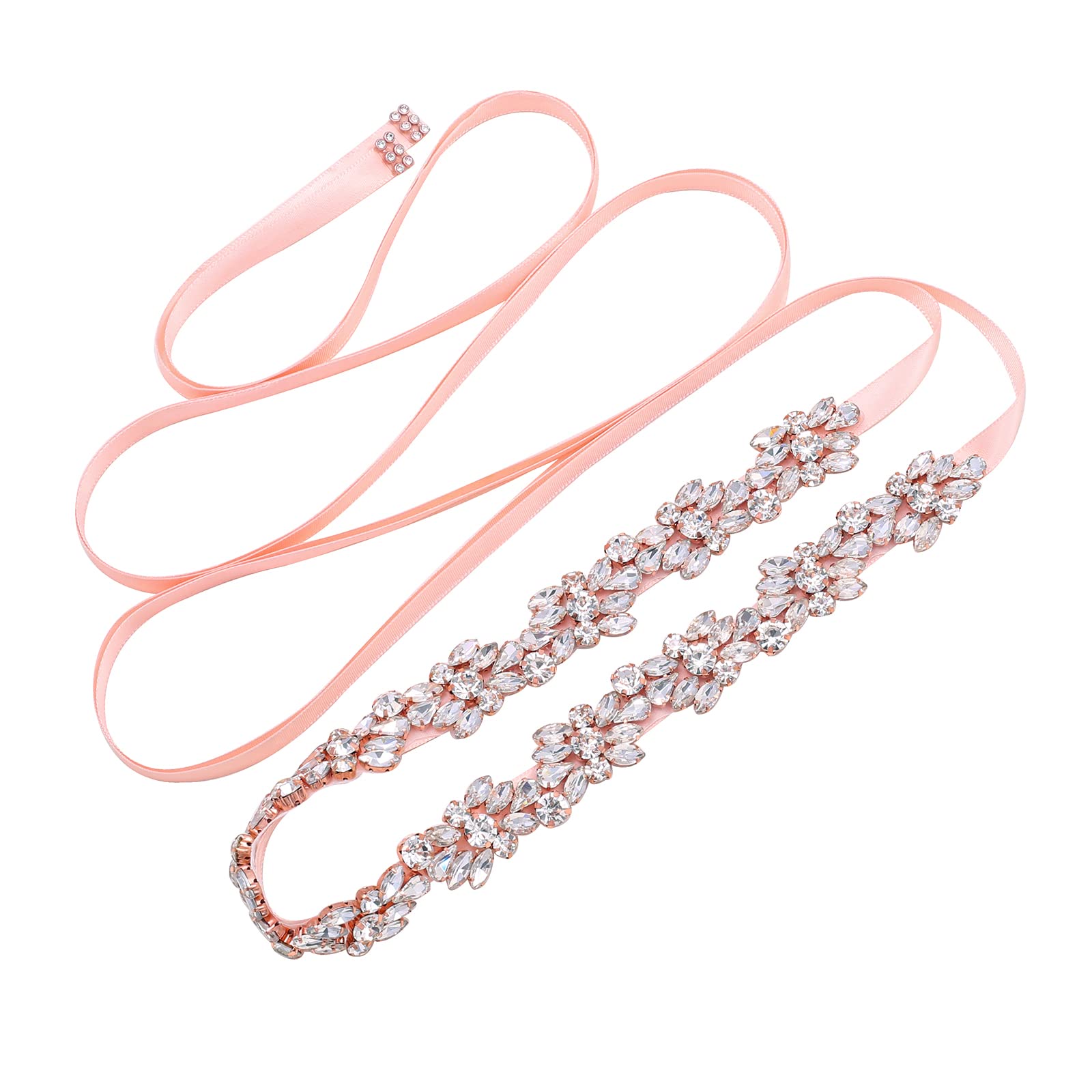WEZTEZ Crystal Bridal Belt Handmade Wedding Sash with Rhinestones Pearls Belt for Bridal Gowns - pink - One Size