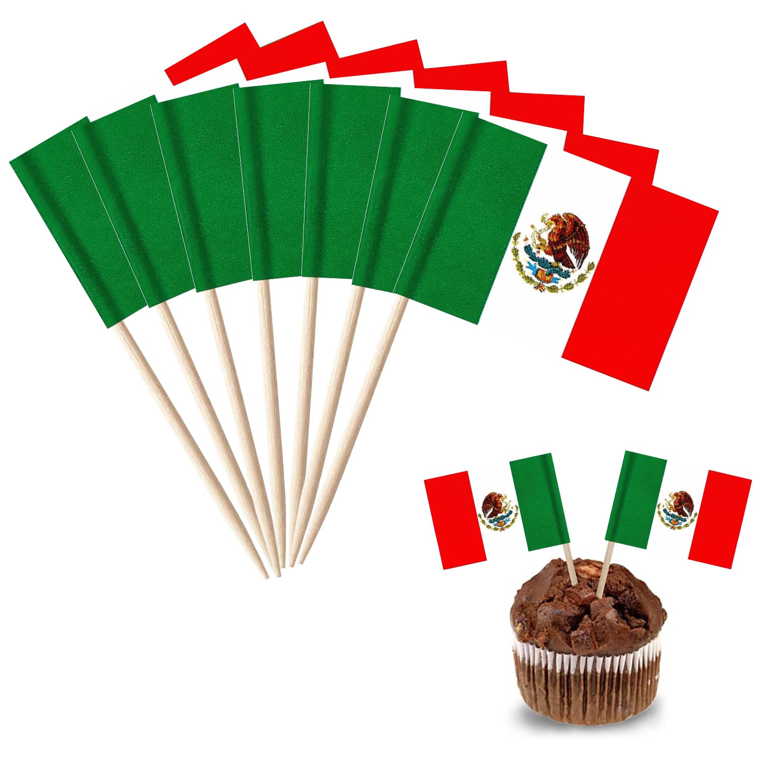 100 Stück Mexikanische Flaggen-Zahnstocher – Cupcake-Topper, Mini-Sticks Für Cocktails & Party-Deko