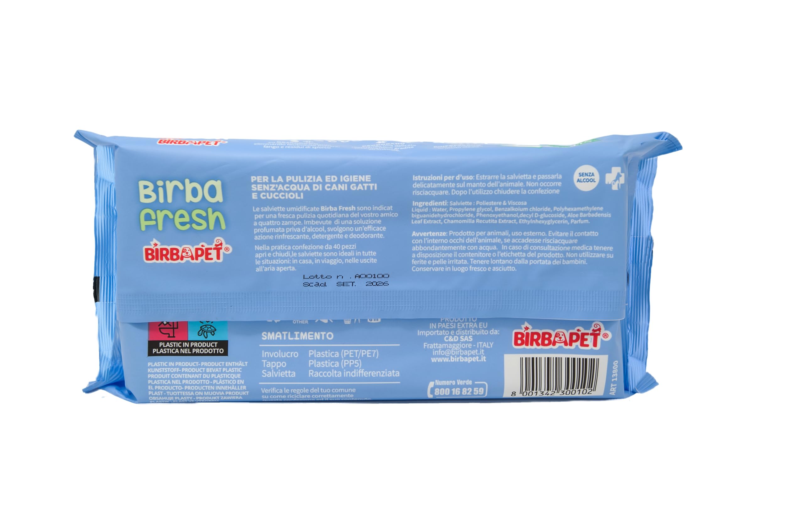 Birbapet Salviette detergenti Birba Fresh Cani Gatti e Cuccioli 40 pz Profumo di Talco dimesione Ogni salvietta 30x20 Maxi [Scegliere la quantità] (12)
