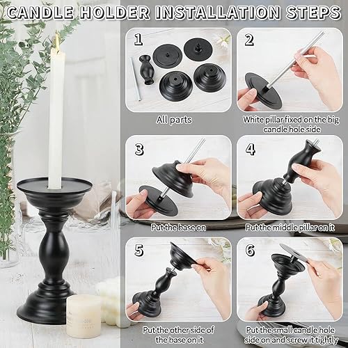 Miniatura 7 de Juego de 3 portavelas de metal negro, portavelas retro de ambos usos para velas de pilar, soporte decorativo para velas de granja, chimenea, centro