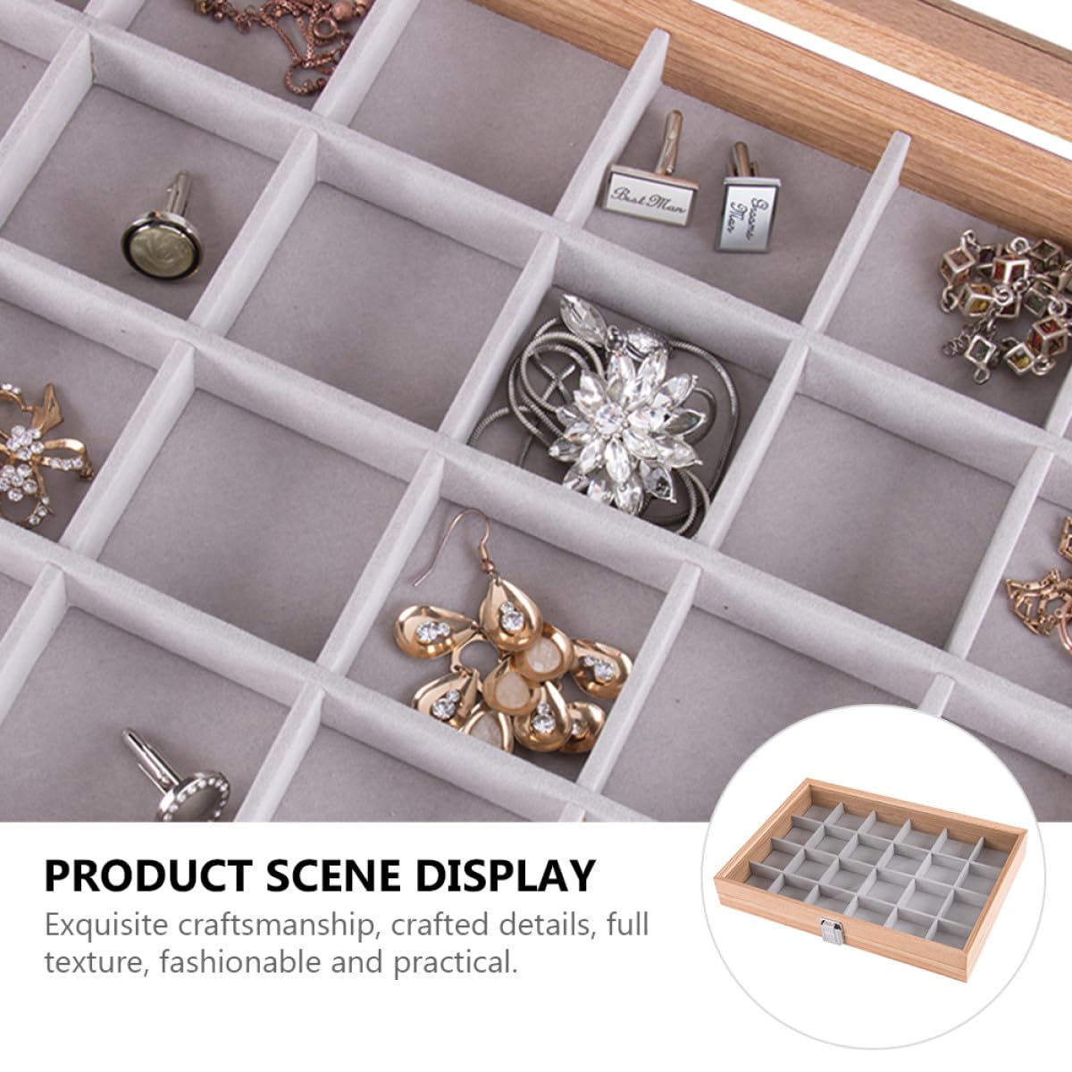Caja de Almacenamiento de Joyas Organizador Multifunción Rejillas y Ventana Transparente para Pendientes, Anillos y Collares, Adecuado para Viaje y Exhibición en Mostrador