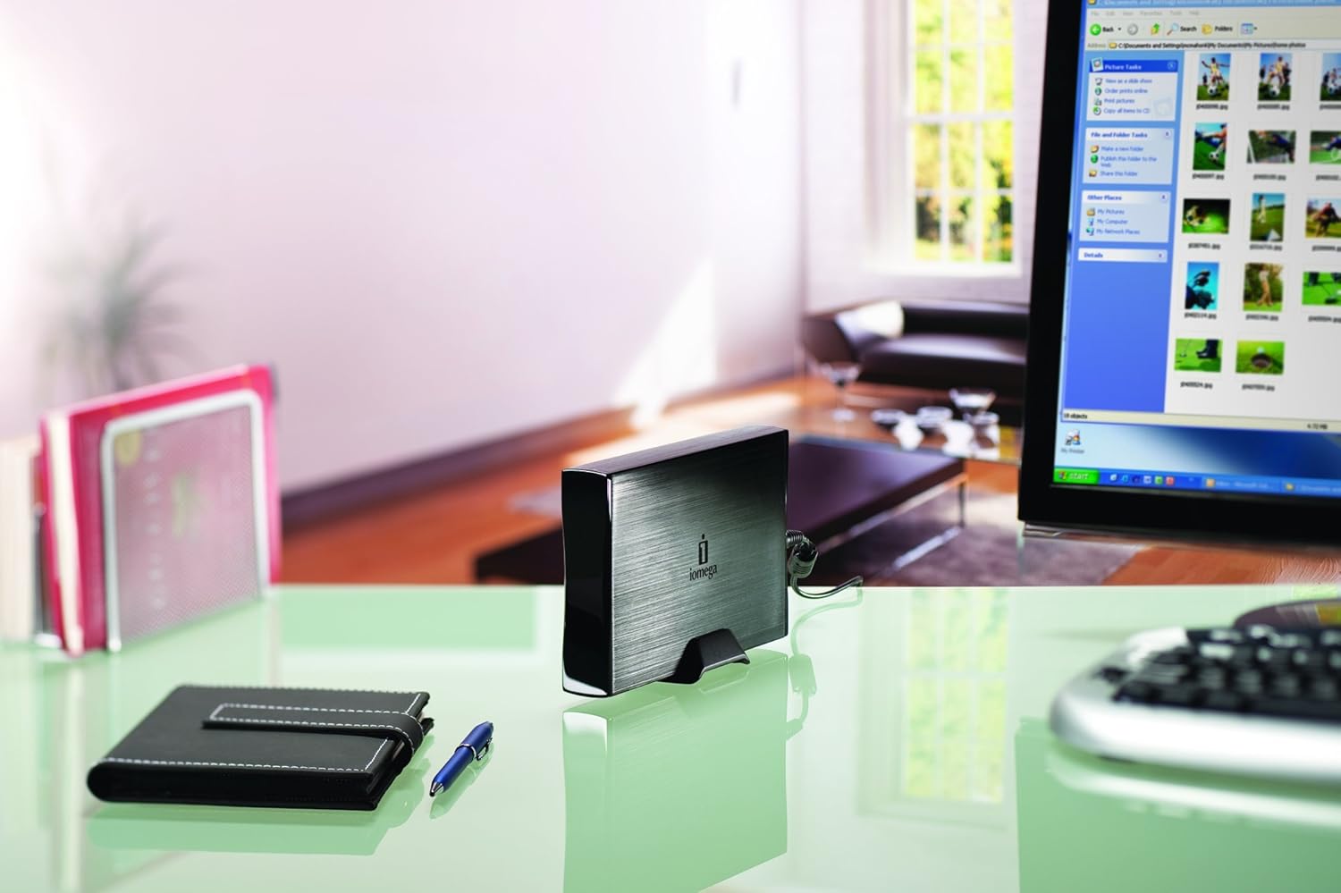 Iomega Prestige Hard Drive in a desktop setup