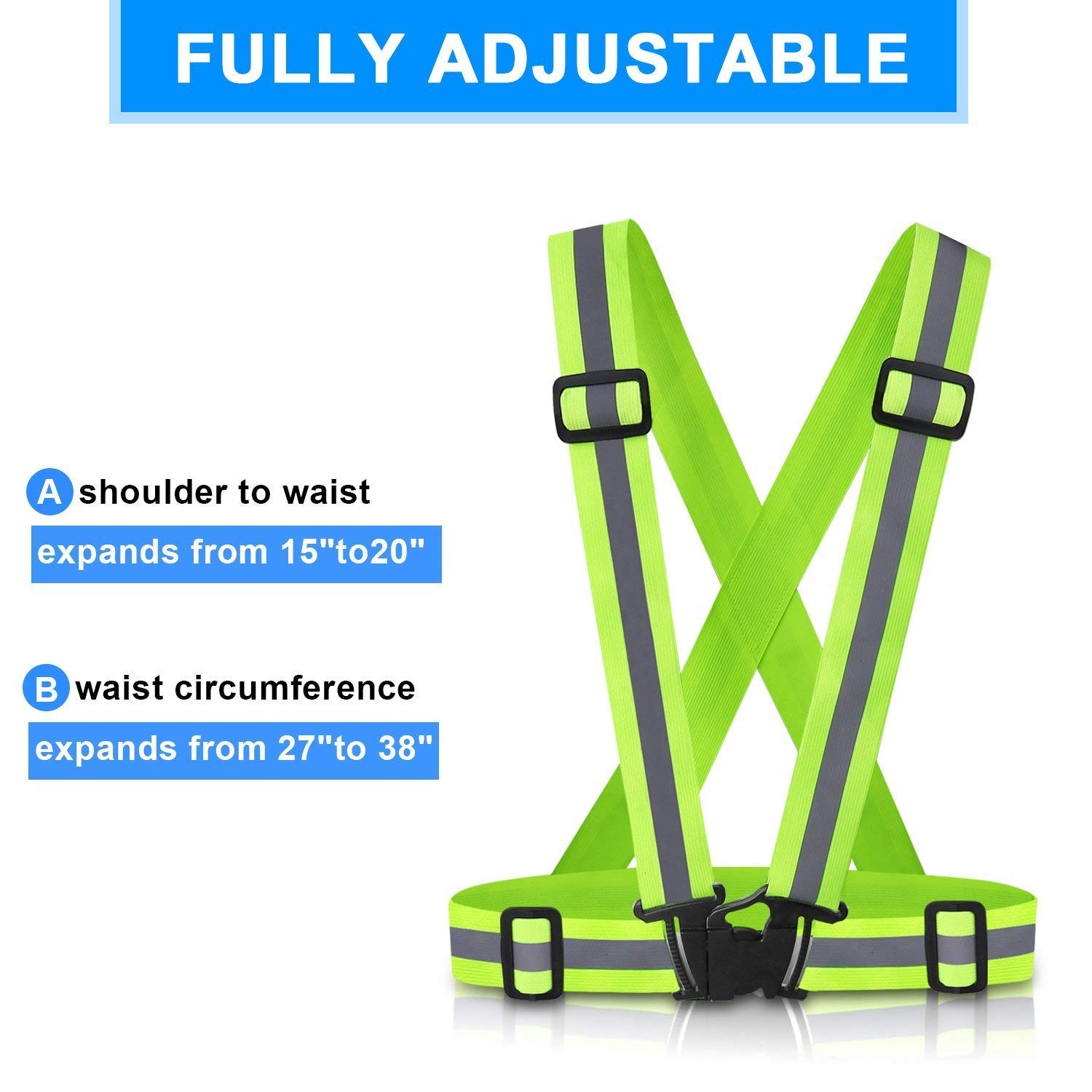 Lot de 2 gilets de course réfléchissants - Gilet de sécurité réglable - Gilet de sécurité - Ceinture réfléchissante haute visibilité avec 4 sangles réfléchissantes pour randonnée nocturne