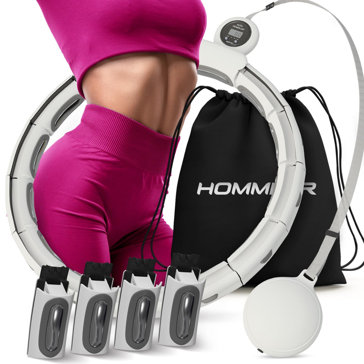 Smart hula hop cichy z licznikiem, biały do rozmiaru XL/hula hop fitness z kulką obciążeniową – inteligentna obręcz hula hop dla dorosłych