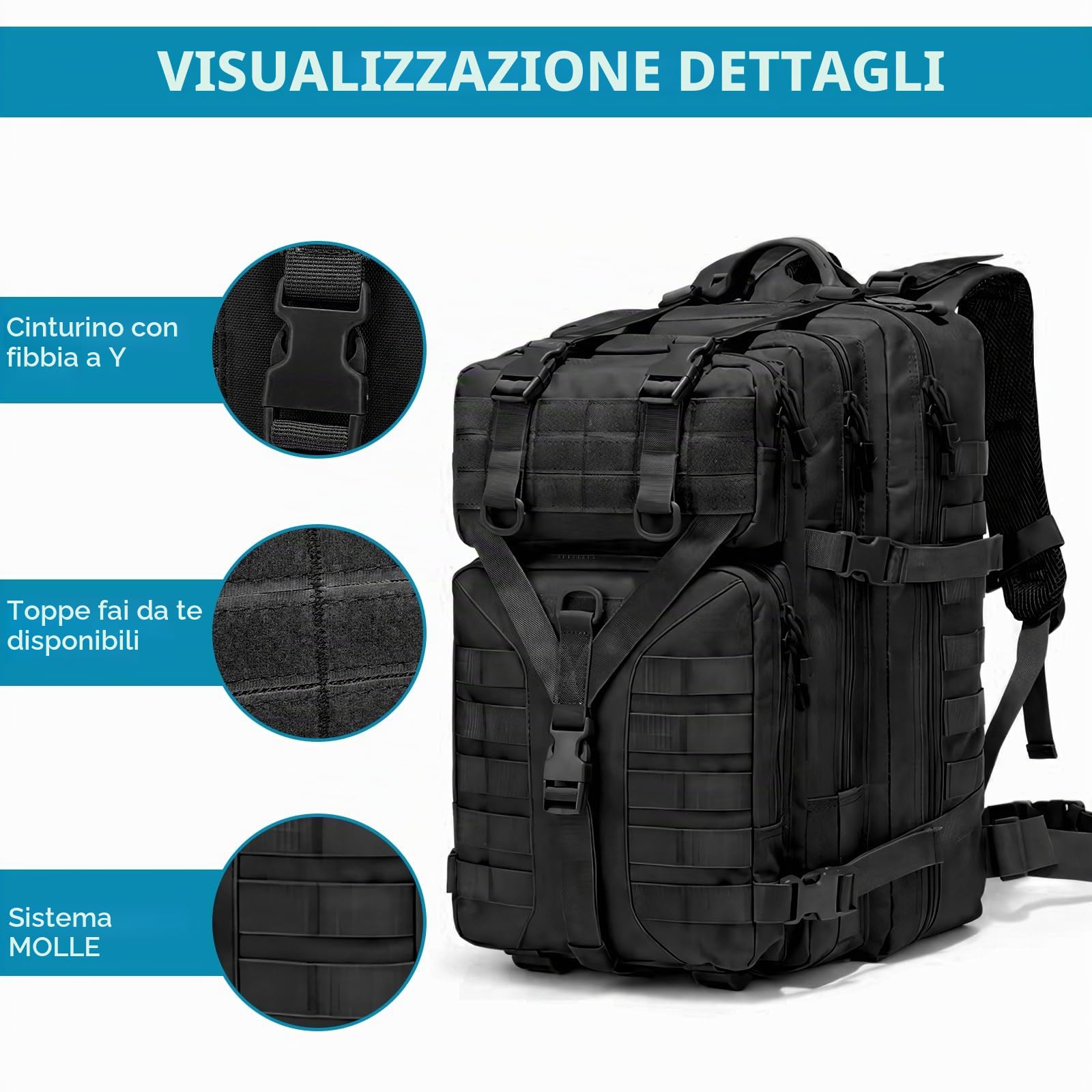 GKXLH Zaino Tattico - 45L Zaino tattico militare per uomini donne, Tessuto Oxford 900D Esercito tattico Bug Out Bag Zaino Daypack, Borsa tattica per militari, escursionismo, pesca, caccia, campeggio
