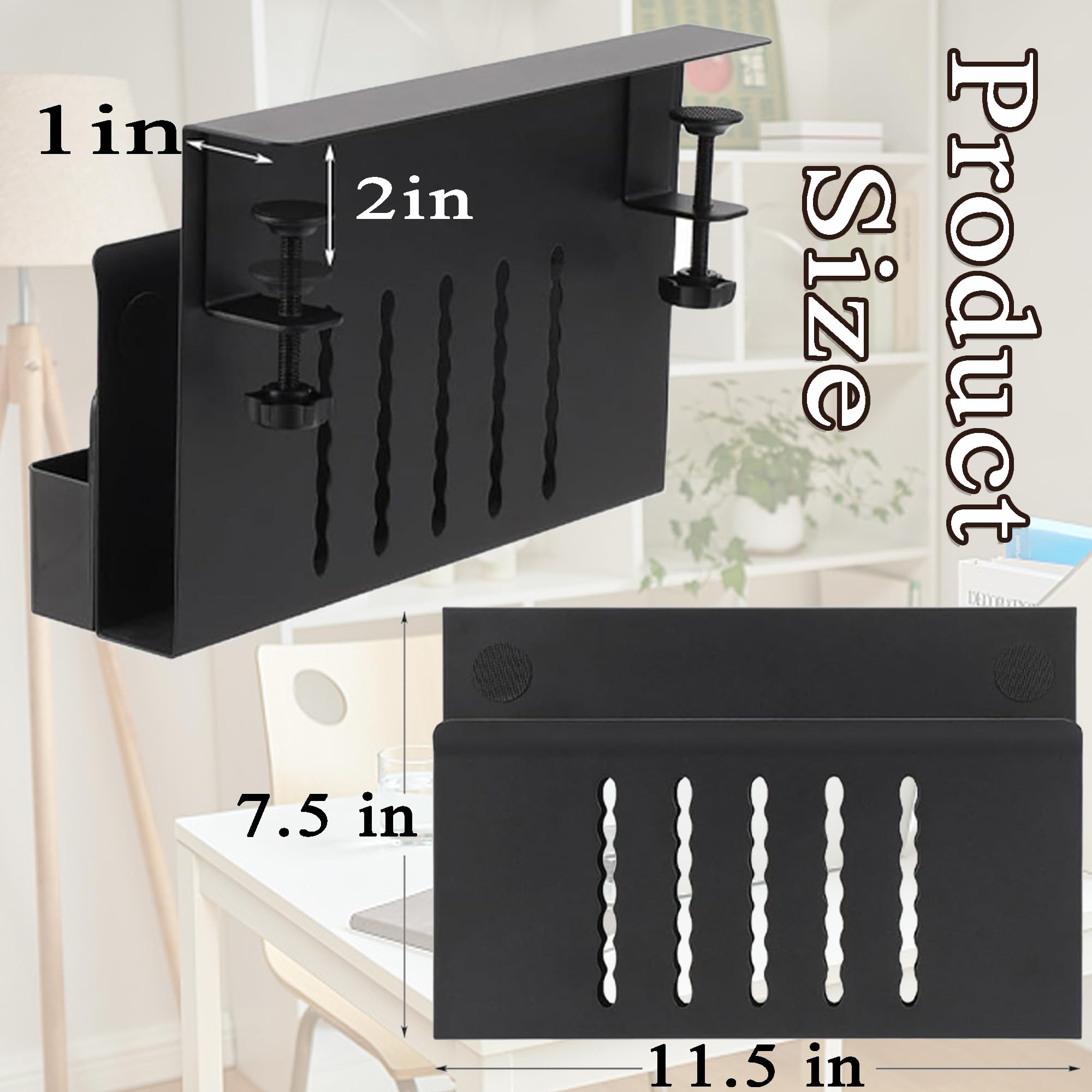 Contenitori Laterali per Scrivania, Scrivania Organizer Laterale, Contenitore Laterale da Regolabile Con Portapenne Magnetico, Supporto Metallo Sotto, nero, doppio strato