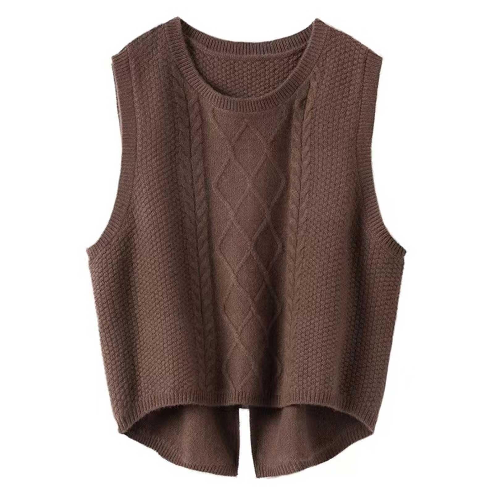 Womens Cable Knit Sweater Vest Vintage Sleeveless Crewneck Knitwear Lightweight Knitted Pullover Tops Fall Winter
