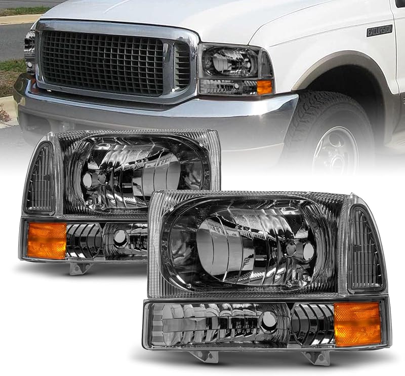 Faróis dianteiros AmeriLite estilo original Gun Metal para Ford Super Duty e Excursion 1999–2004 – Par