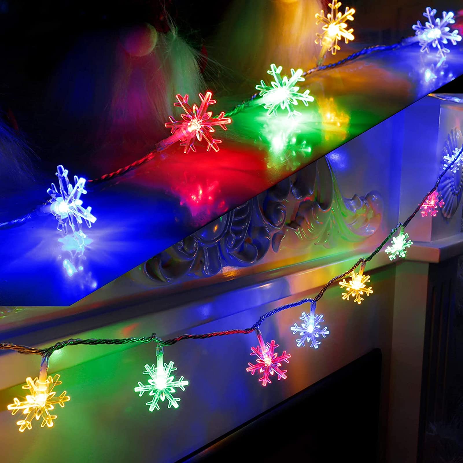 Weiongppy Luci di Natale Fiocco di Neve 6M 40 LED, Catena Luminosa a Batteria, Luci di Stringa Impermeabile IP44 per Albero, Finestre, Giardino, Festa, Decorazioni Natalizie Interno Esterno