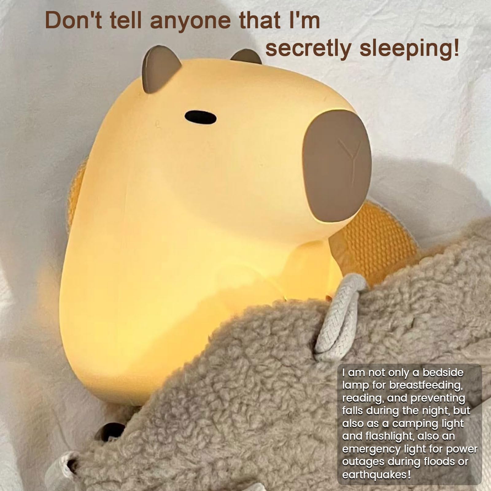 YR YRHH-PET Capybara Süßes Nachtlicht, Squishy Capybara Lampe Neuheit Geschenke Spielzeug, Wiederaufladbares dimmbares Silikon-LED-Nachtlicht für Kinder, lustiges beleuchtetes Capibara