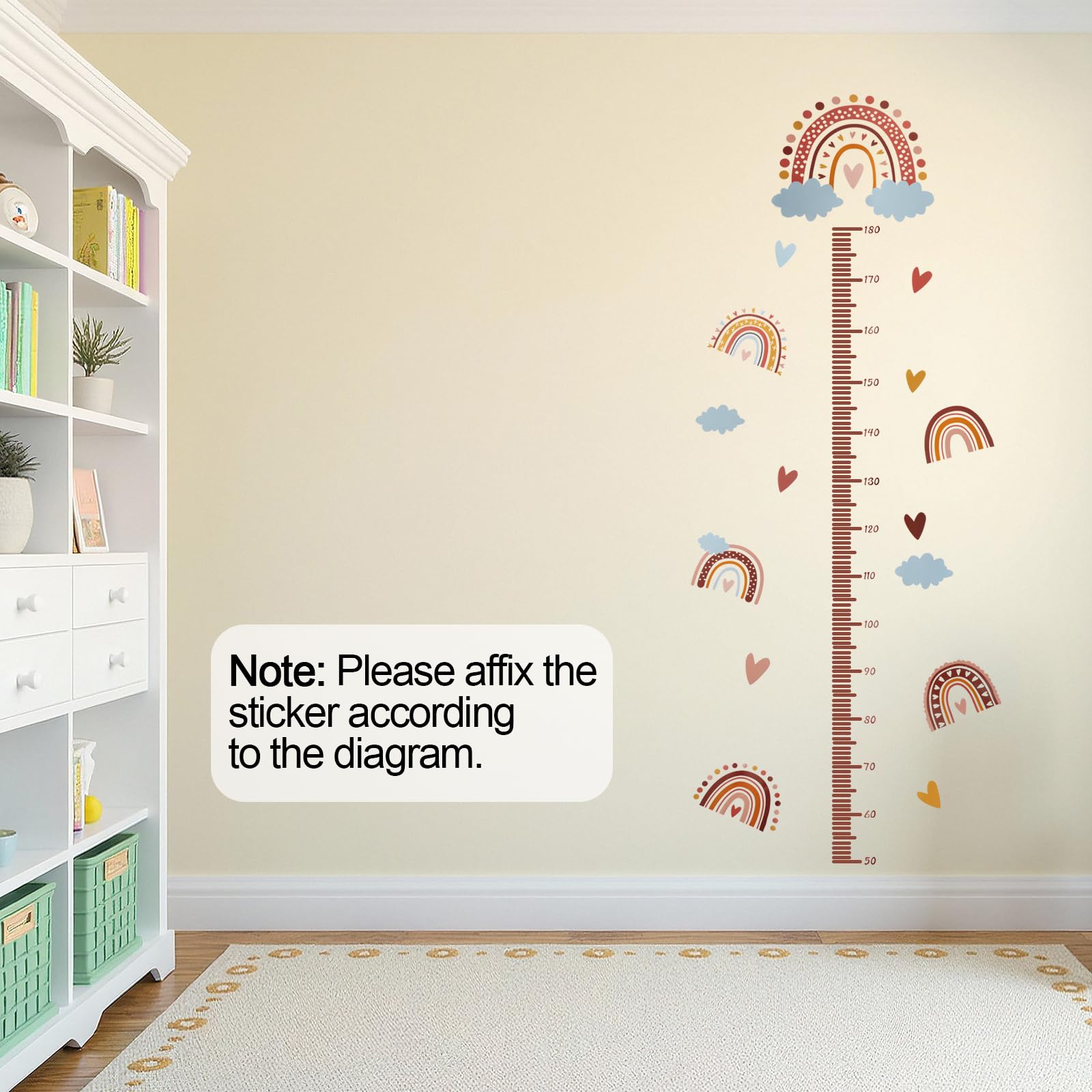 Sticker mural 3D arc-en-ciel pour chambre d'enfant, toise de mesure pour bébé et enfant, décoration murale, 180 cm