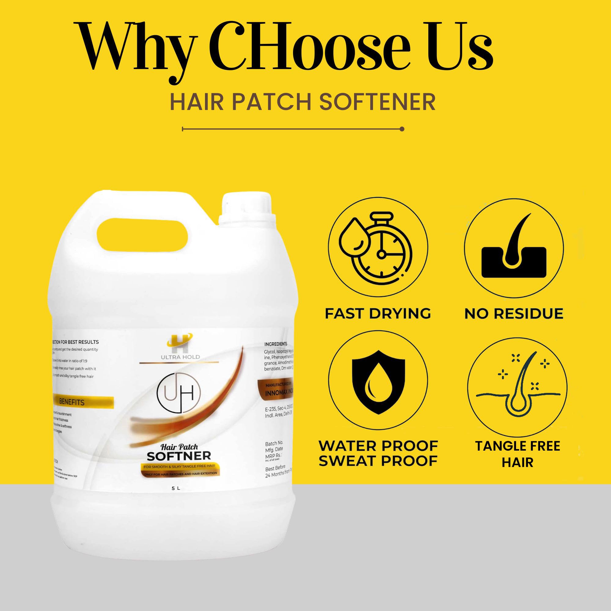Hair Patch Softener for hair Extensions, Wigs & Patches (5000ml) | Silky, Smooth, Tangle-Free hair patch Softener for Men & Women | Easy Detangle Spray for Wig & Patch Care 3
