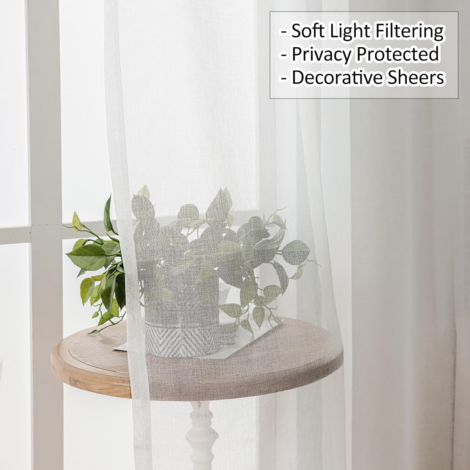 Off White Sheer Curtain Linen Look 96 Inches Long 2 Panels, Gauze Pinch Pleat Curtains & Drapes Light Filtering, Thin Semi Transparent Ceiling Curtains with Hook, Elegant Window Treatments