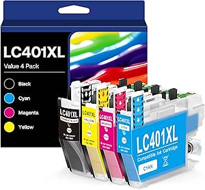Homeika LC401XL Ink Cartridges Replacement for Brother, Work with MFC-J1010DW MFC-J1012DW MFC-J1170DW Printer, 4 Pack (1Black, 1Cyan,1Magenta, 1Yellow)
