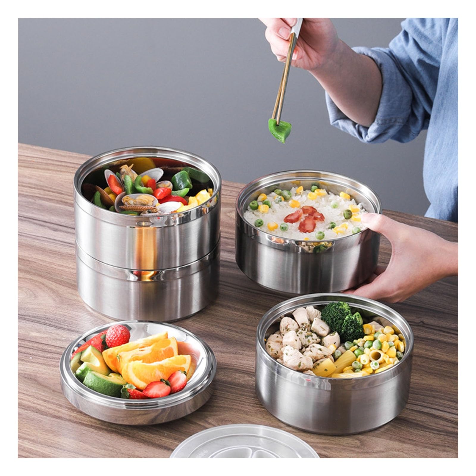 Isolierte Lunchbehälter, Lebensmittelbehälter aus Edelstahl mit Griff | Thermo-Lunchbox mit Thermo-Lunchbox, auslaufsicher, for heiße, kalte Speisen