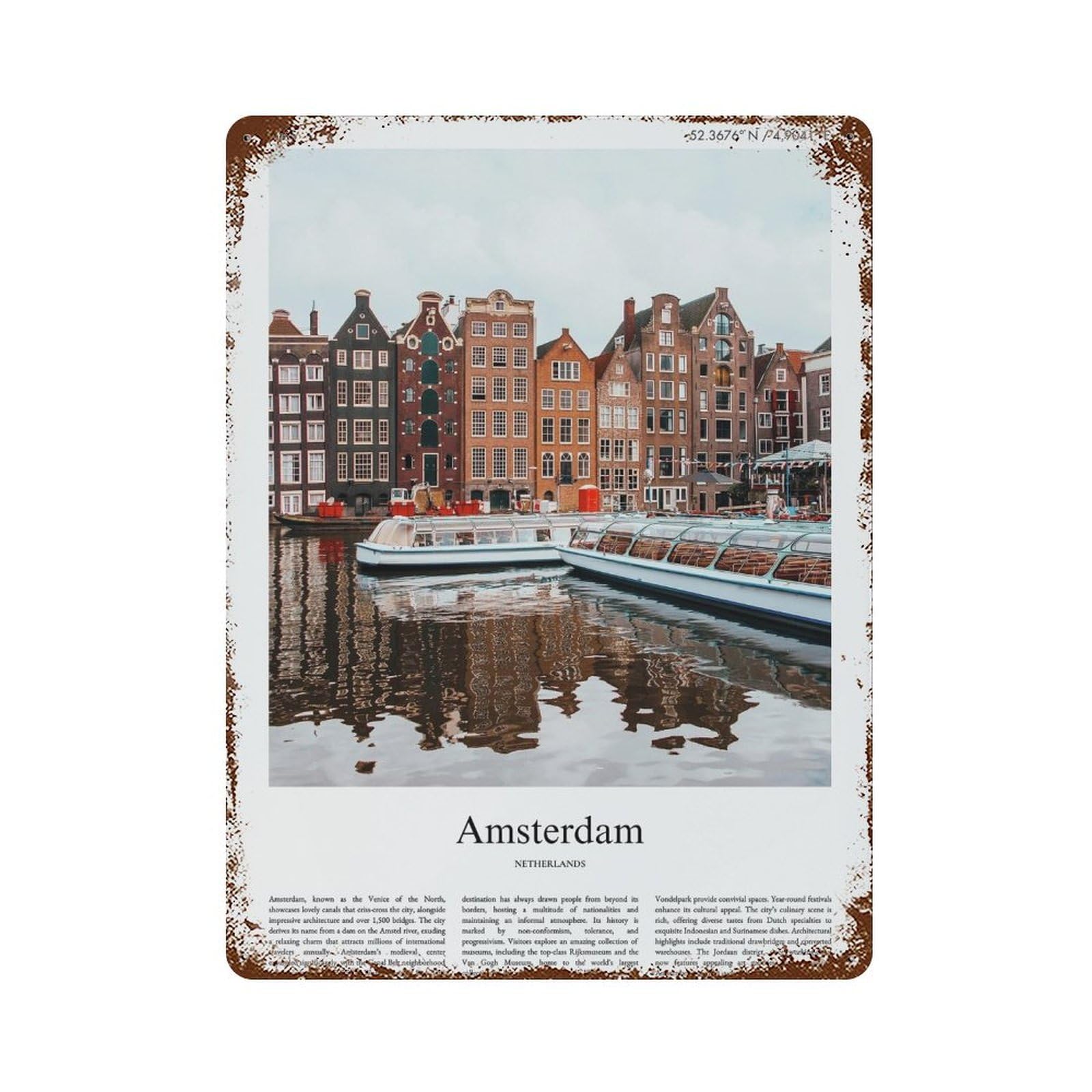 xiaoxiaoshen Amsterdam Netherlands City Scenery Wall Decor Art Metal Tin Poster Modern Home Decor Art Home Bar Shop Decorations Vintage Sign 40x30cm