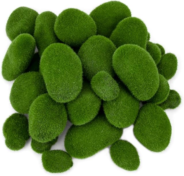 Nicunom 40 Pcs 5 Size Artificial Moss Rocks Decorative Faux Green Moss Covered Stones Fake Moss Balls for Garden Decor DIY Floral Arrangements Plant Poted Decoration