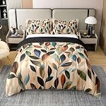 Erosebridal Leaves 100% Cotton Comforter Cover Queen Vibrant Floral Duvet Cover Boho Farmhouse Bedding Set Retro 70S Theme Bed Set 3 Pcs