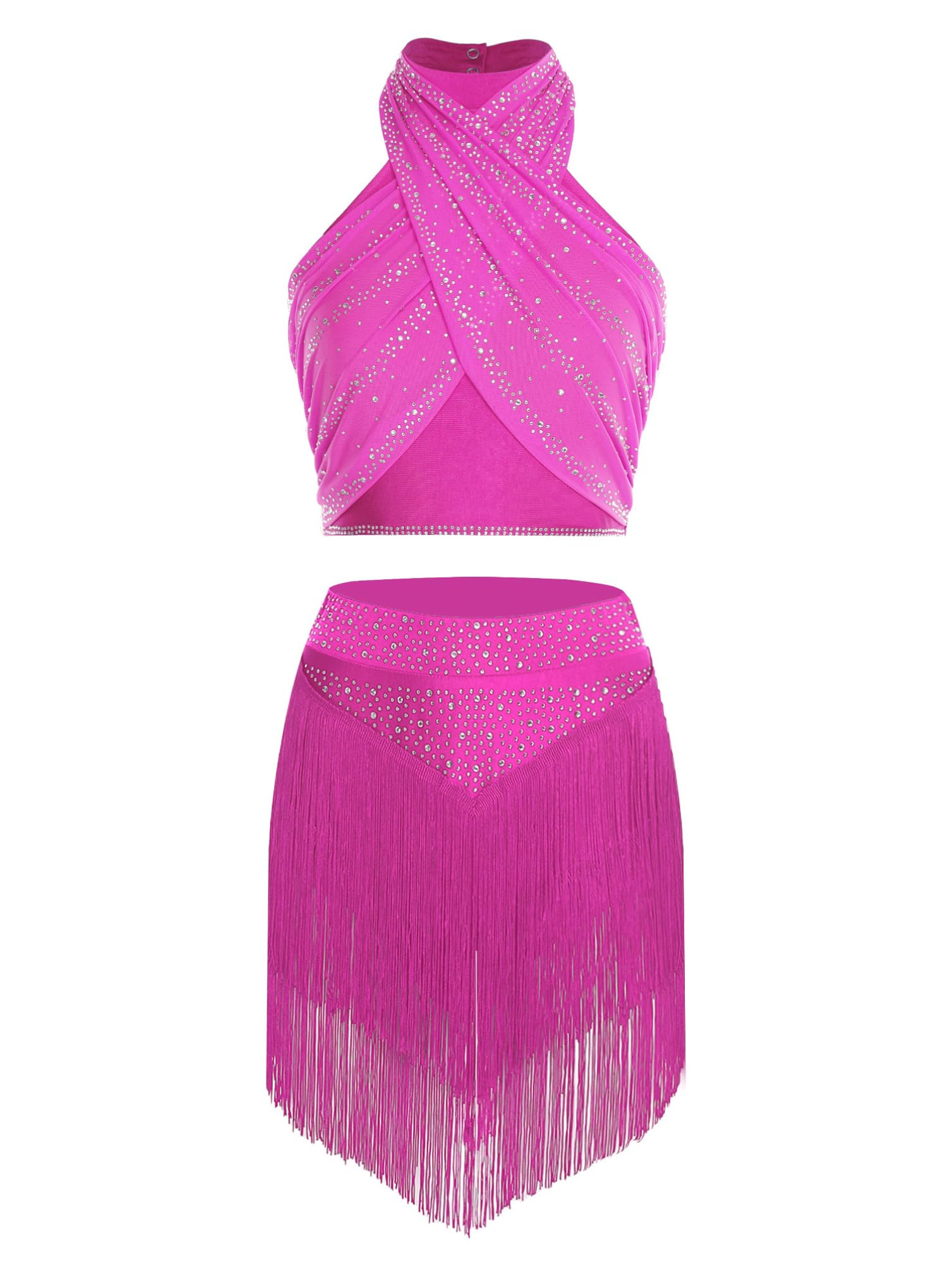 Ensemble danse latine rose vif costume deux pièces fluide - 8