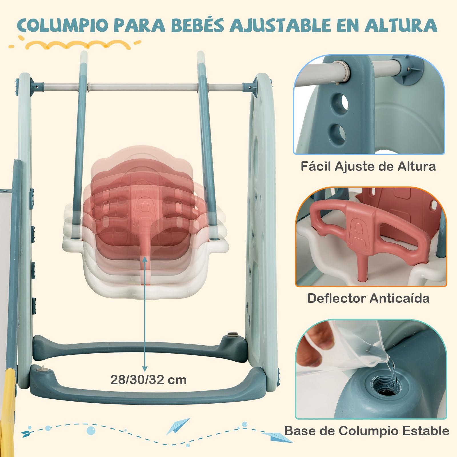 COSTWAY Toboganes Infantiles con Columpio 4 en 1, Tobogán y Columpio para Niños con Aro de Baloncesto y Escalador, Parque Infantil Interior para Niños de 18+ Meses