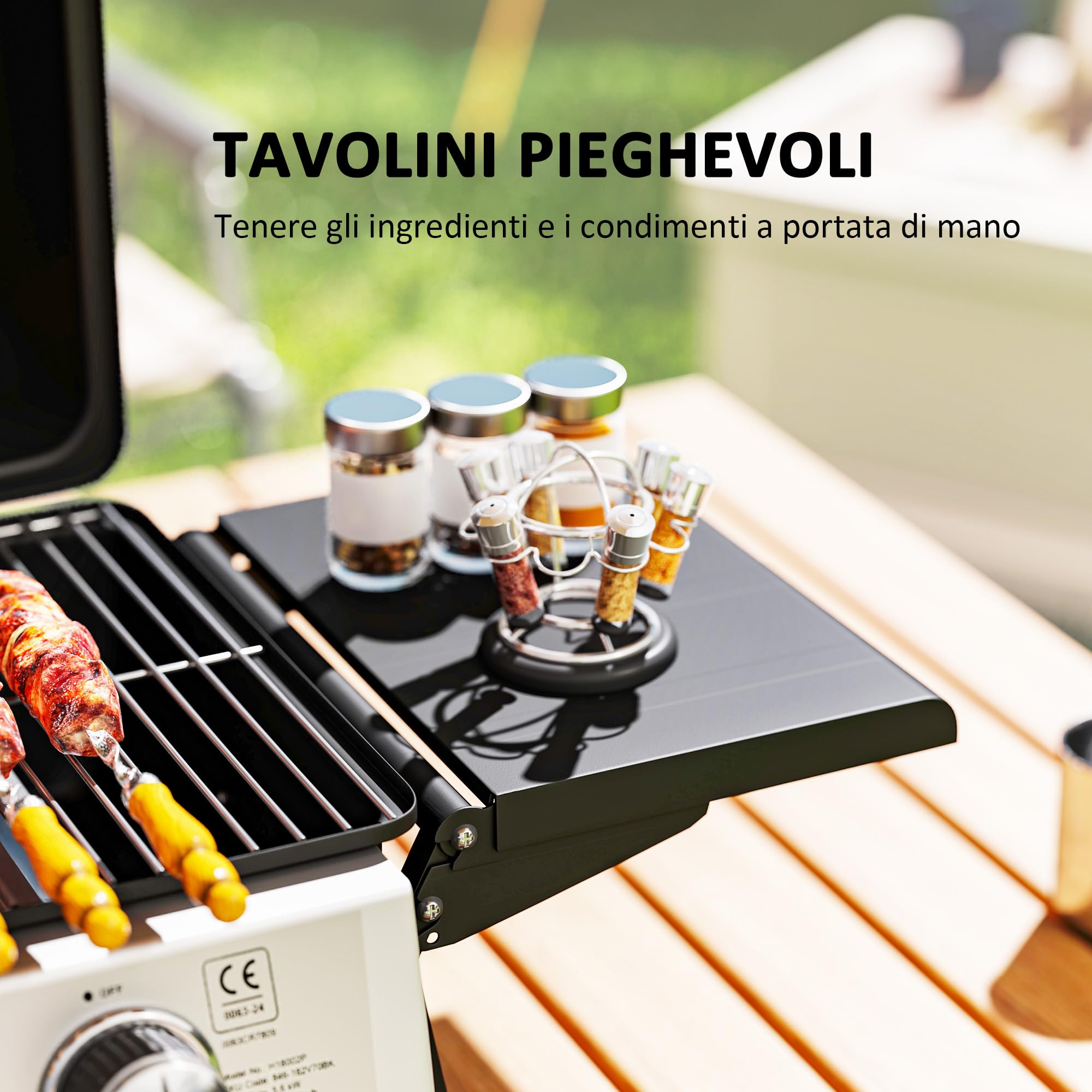 Outsunny Barbecue a Gas 2 Bruciatori 2.8kW Griglia Portatile da Tavolo Nero