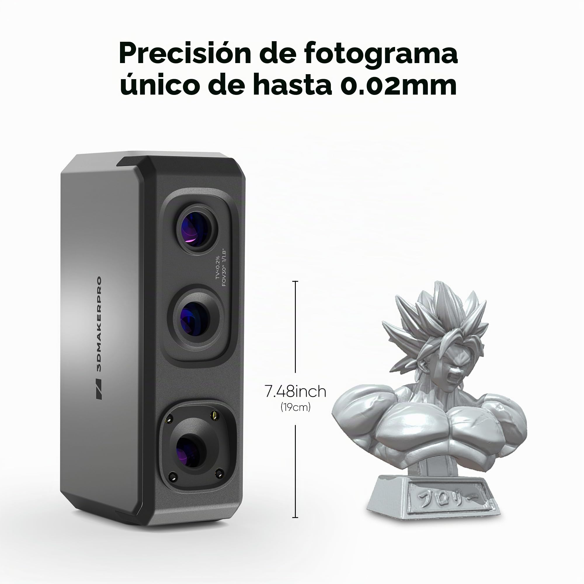 Escáner 3D portátil 3DMakerpro Seal Lite para impresora 3D, alta precisión detallada de 0,02 mm, velocidad de escaneo de 10 fps ultrarrápida con lentes antivibración, kit premium
