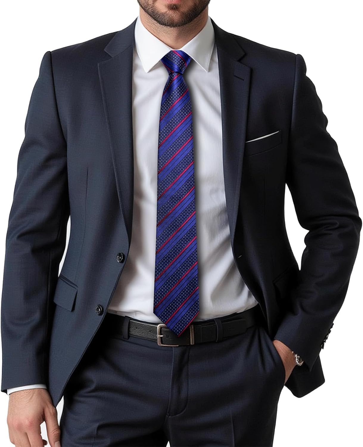 Dubulle Mens Paisley Striped Tie WOVEN Necktie for Men and Handkerchief Cufflinks Set Wedding Formal Business - Image 2