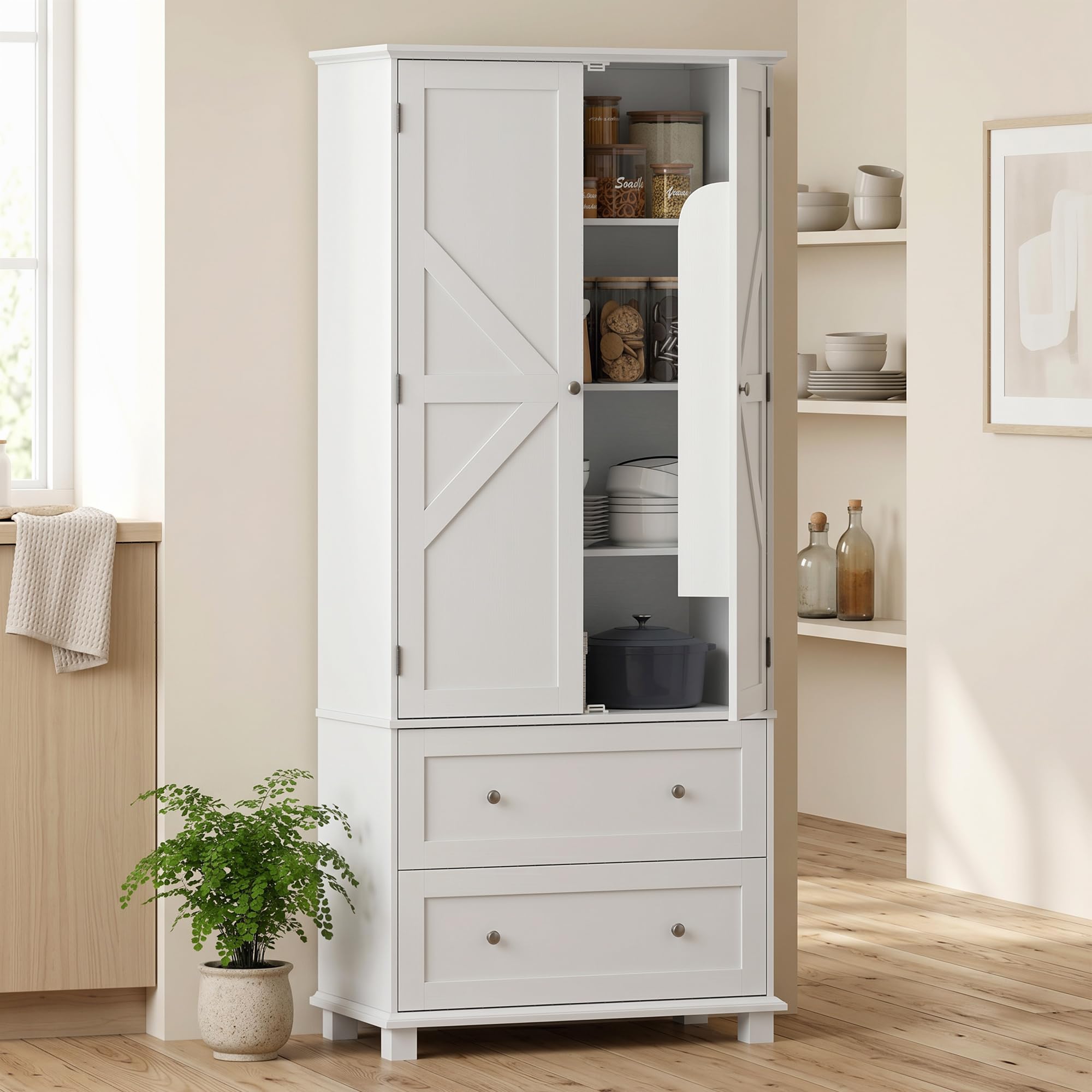 HOMCOM Buffet Haut Cuisine Armoire de Cuisine 80x39,5x184,5cm Blanc