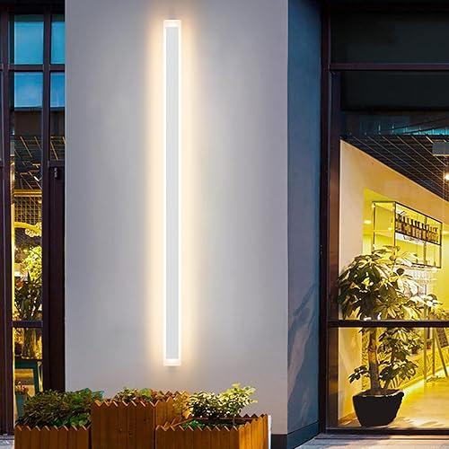 Vista 57 de Paquete de 2 luces para exteriores, moderna lámpara de pared para exteriores, tira larga, aplique de pared LED IP65, luz cálida antioxidante, 3000
