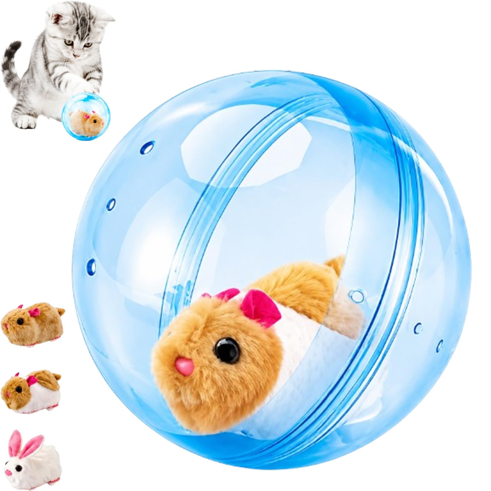 Self-Rolling Interactive Cat Ball 2026 New Auto Rolling Pet Toy Smart Moving Sphere 360° Rotating Motion Interactive Animal Enclosed Ball for Cats Dogs Chase Fun Indoor Toy，White Mouse：Blue
