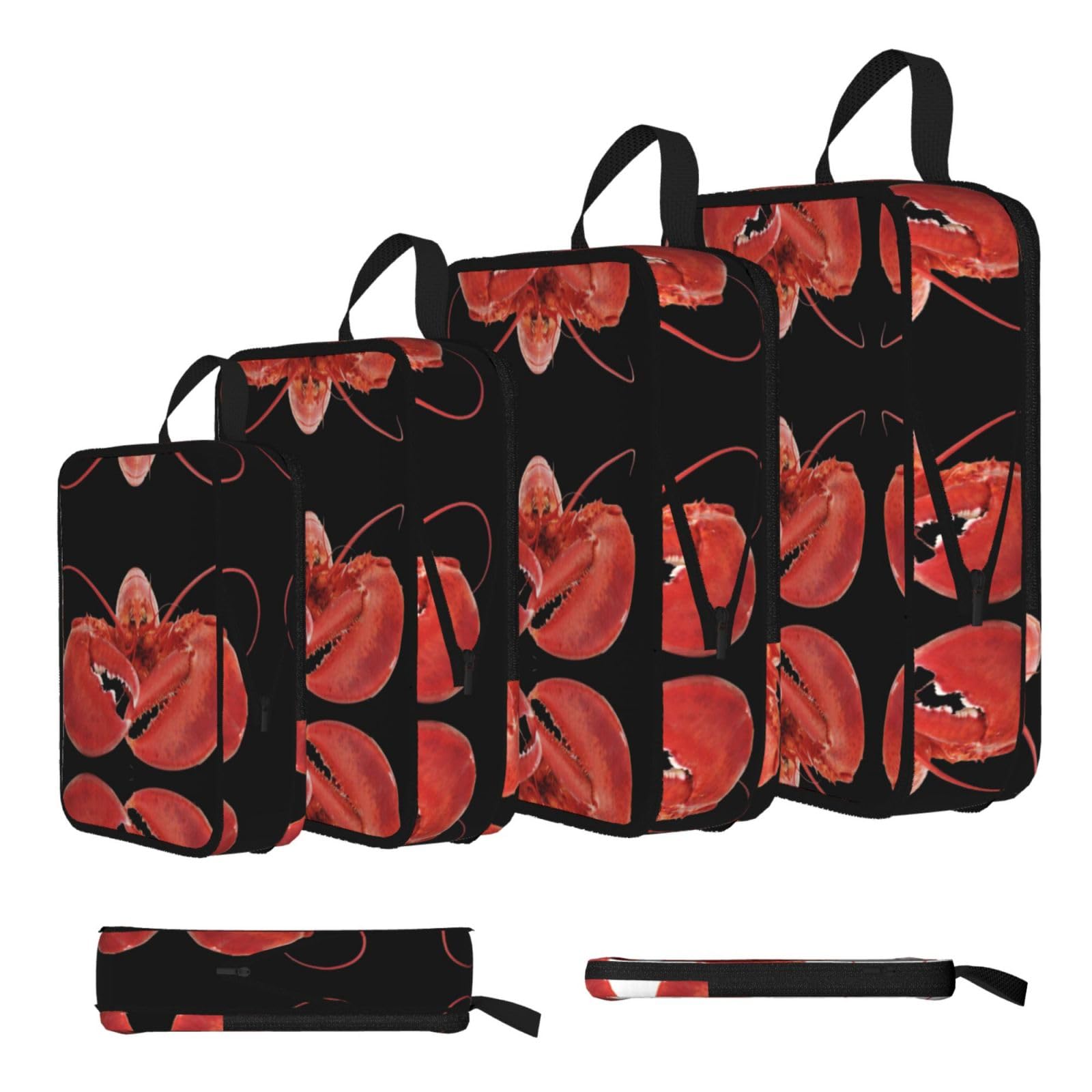 Lobster Print Compression Packing Cubes 4-Piece Set With Multi- Compartment Travel Bag, Waterproof Suitcase Organiser Bags
