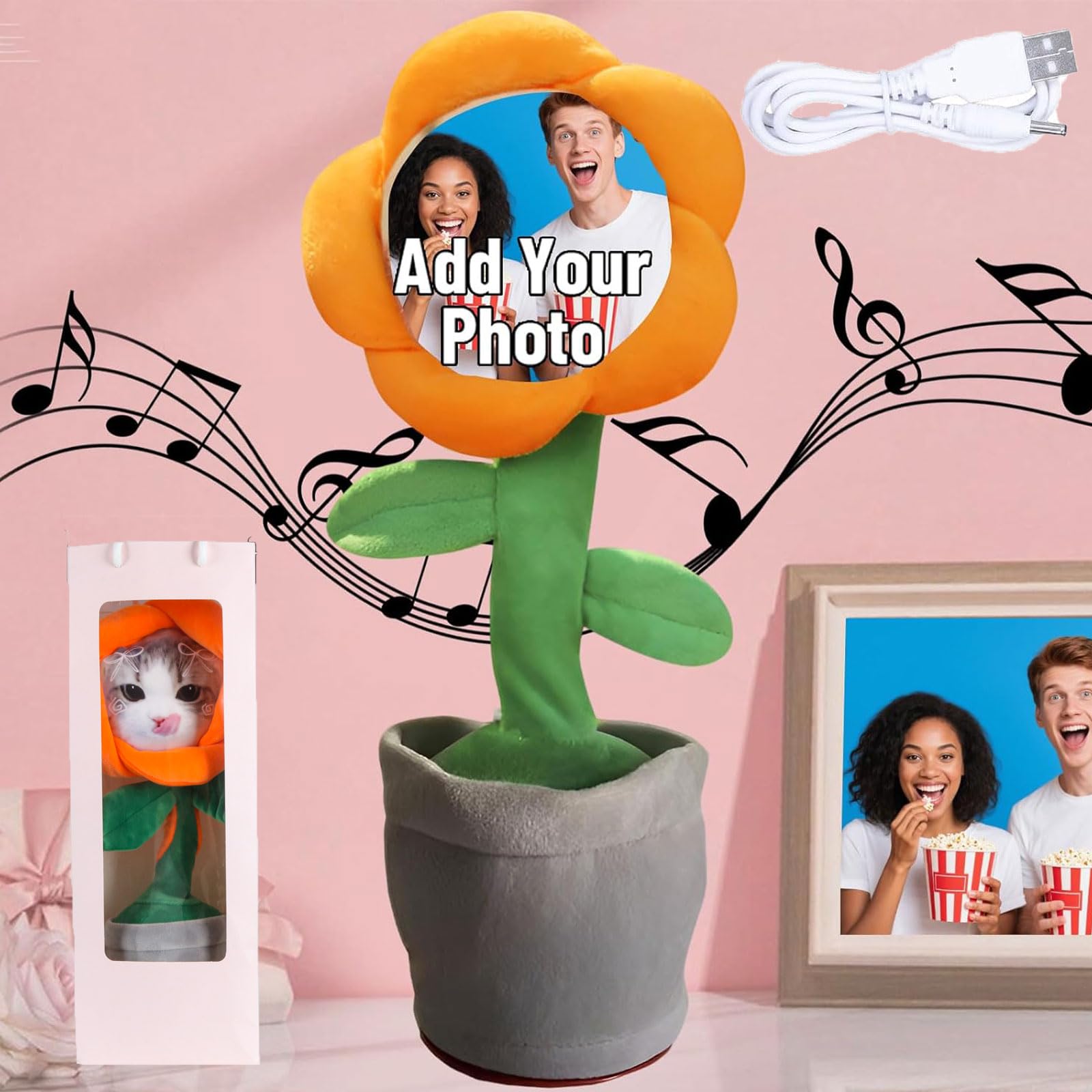Personalised Dancing Sunflower Plush Toy Singing Bluetooth Version，Orange