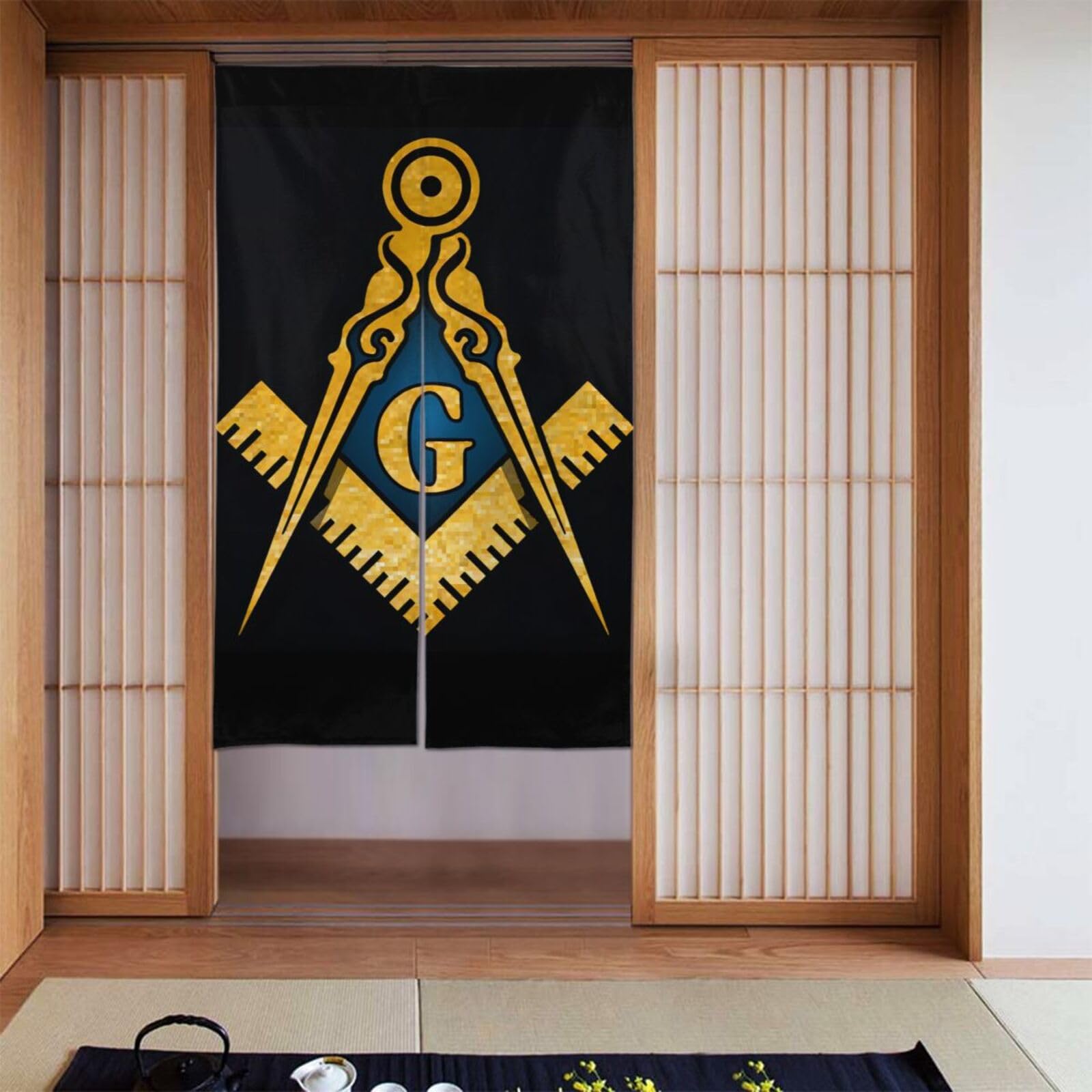 Lukiyys Freemasonry Masonic Lodge Symbol Door Curtains,Doorways Curtains for Windows,Bedroom Divider 34"X 56"