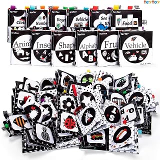 12 Packs Soft Baby Books,Black and White High Contrast Baby Toys Gifts, Crinkle Cloth Books for Newborn Infant Babies 0 3 6 9 12 Months, Early Education Learning Bath Book Sensory Toy