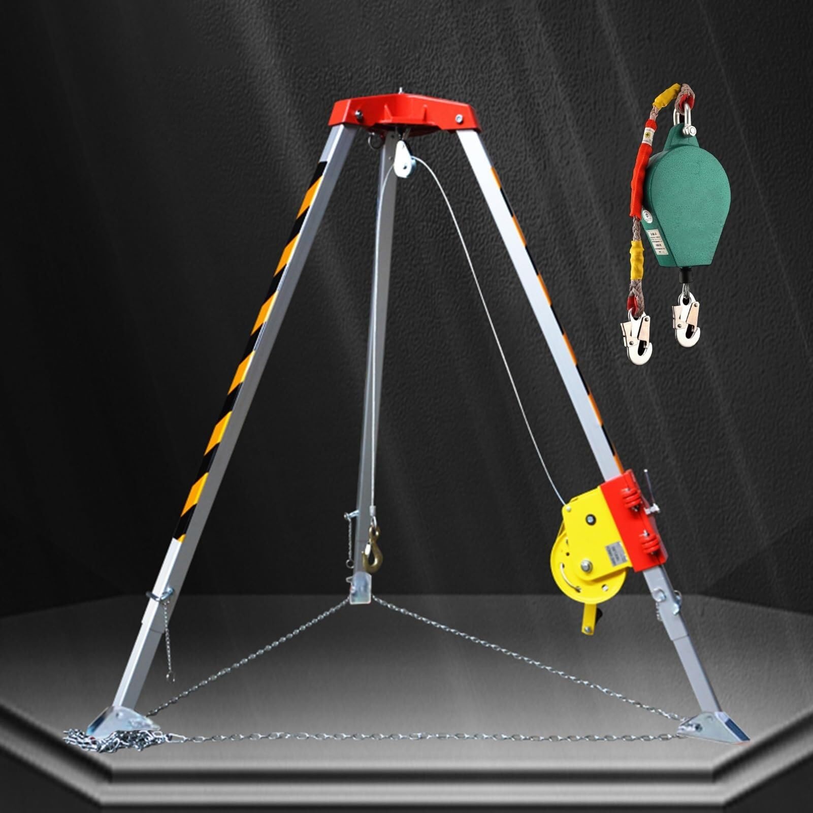 Trépied de Levage Robuste pour espaces confinés avec Dispositif antichute - Kit de Sauvetage autobloquant de sécurité pour tuyaux souterrains et Conditions Difficiles